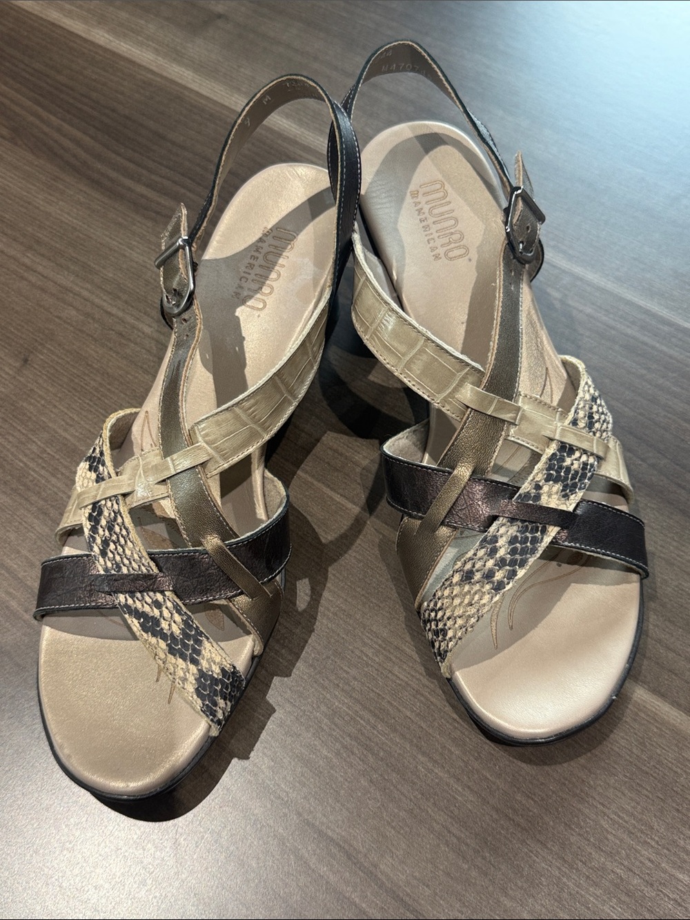 Munro Tan and Brown Woven Strappy Sandals - Picture 3 of 7